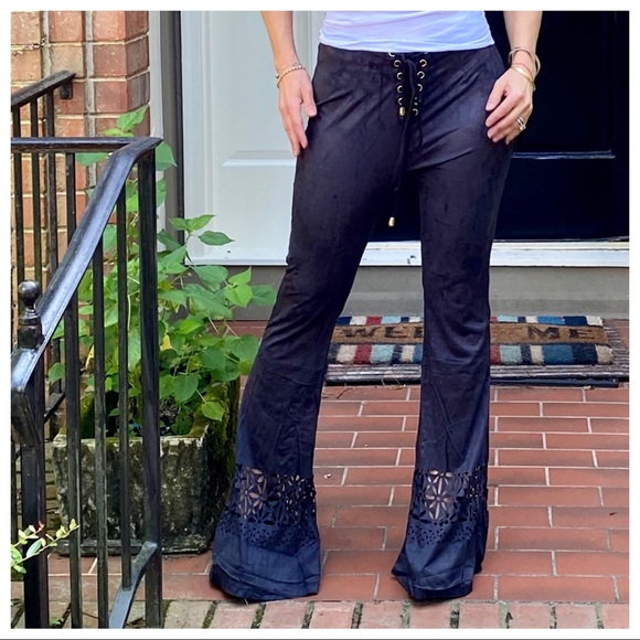 BOHO CHIC FAUX SUEDE LACE UP BELL PANTS - Picture 7 of 13